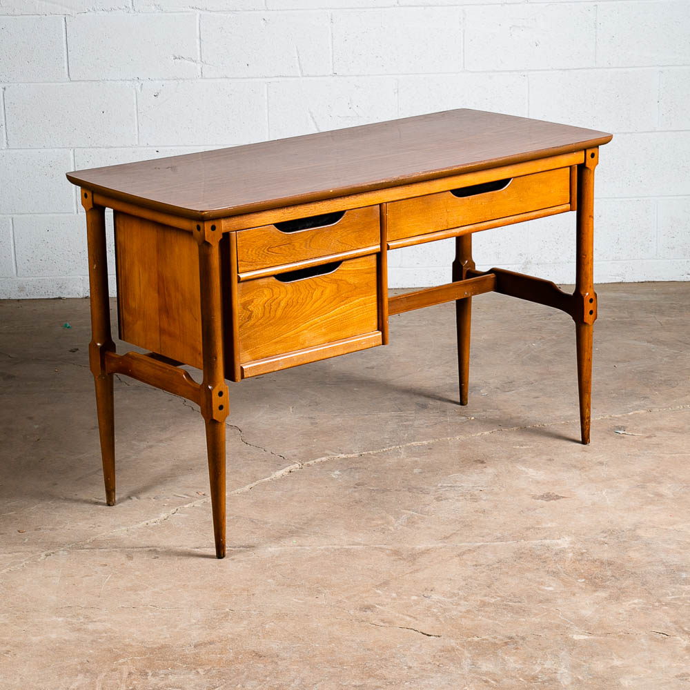 Mid Century Modern Desk Solid Walnut Executive Office Drexel 3 Drawer Floating