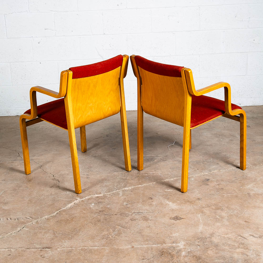 Mid Century Modern Dining Chairs Set 4 Arms Stendig Sculptural Red Oak Stackable - Image 5