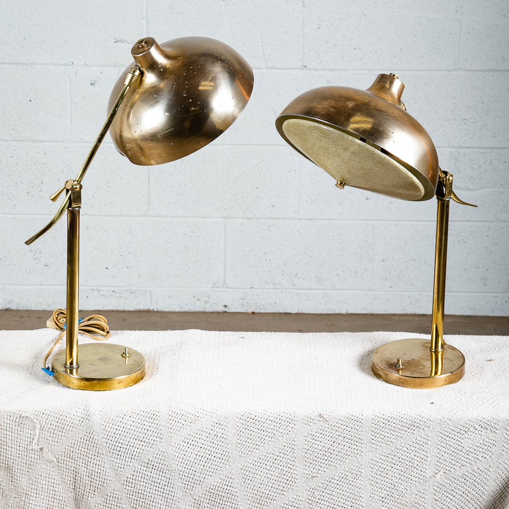 Mid Century Modern Table Lamp Set Pair Thurston Light Lightolier Brass Gold Mcm - Image 3