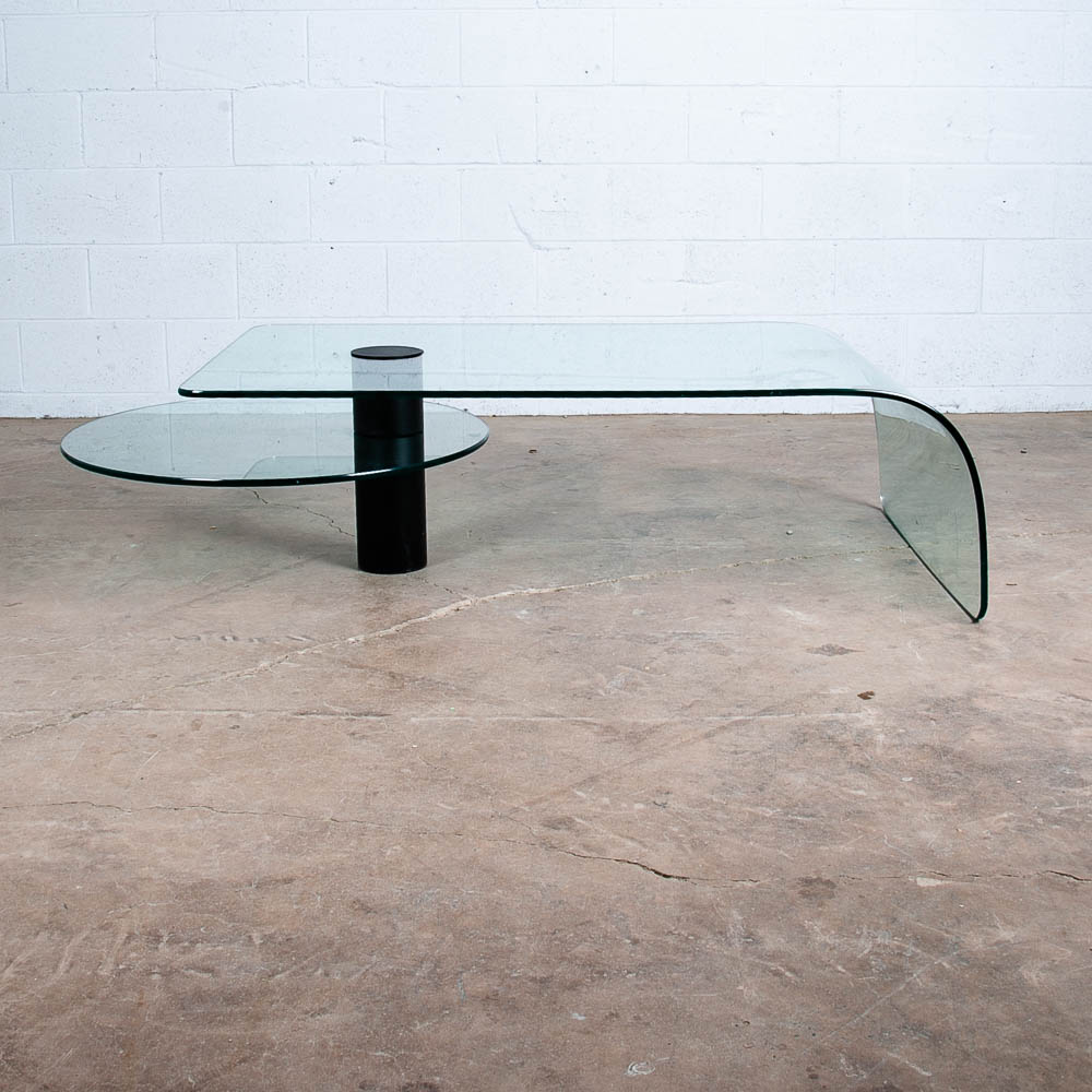 Mid Century Post Modern Coffee Table Glass Italian Cylindrical Shelf Waterfall - Image 4