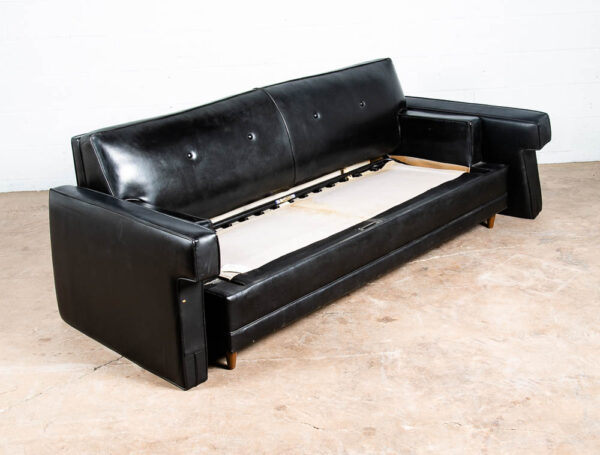 Mid Century Modern Sofa Couch 2 Seat Sleeper Pull Out Mattress Simmons Black Mcm - Image 6