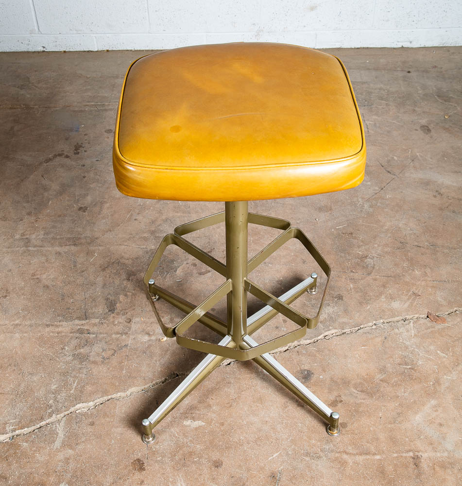 Mid Century Modern Bar Stool Mustard Yellow Metal Back 30" High Swivel Chair Mcm - Image 5