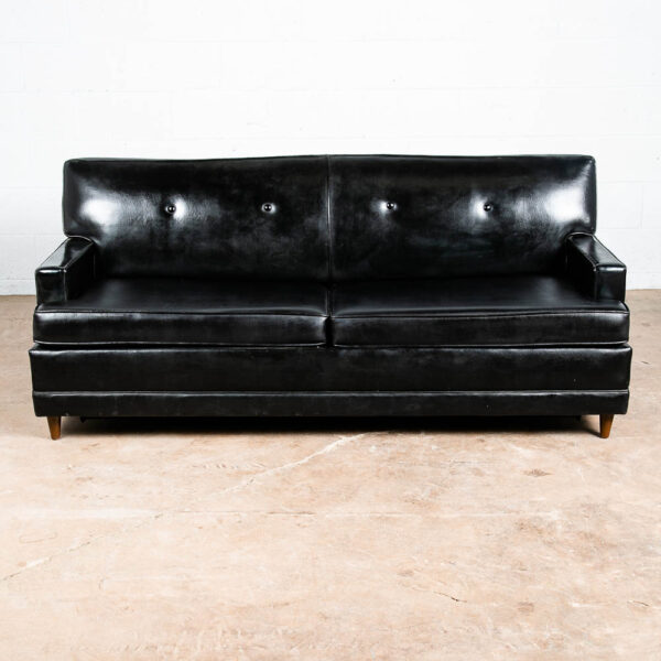 Mid Century Modern Sofa Couch 2 Seat Sleeper Pull Out Mattress Simmons Black Mcm - Image 2