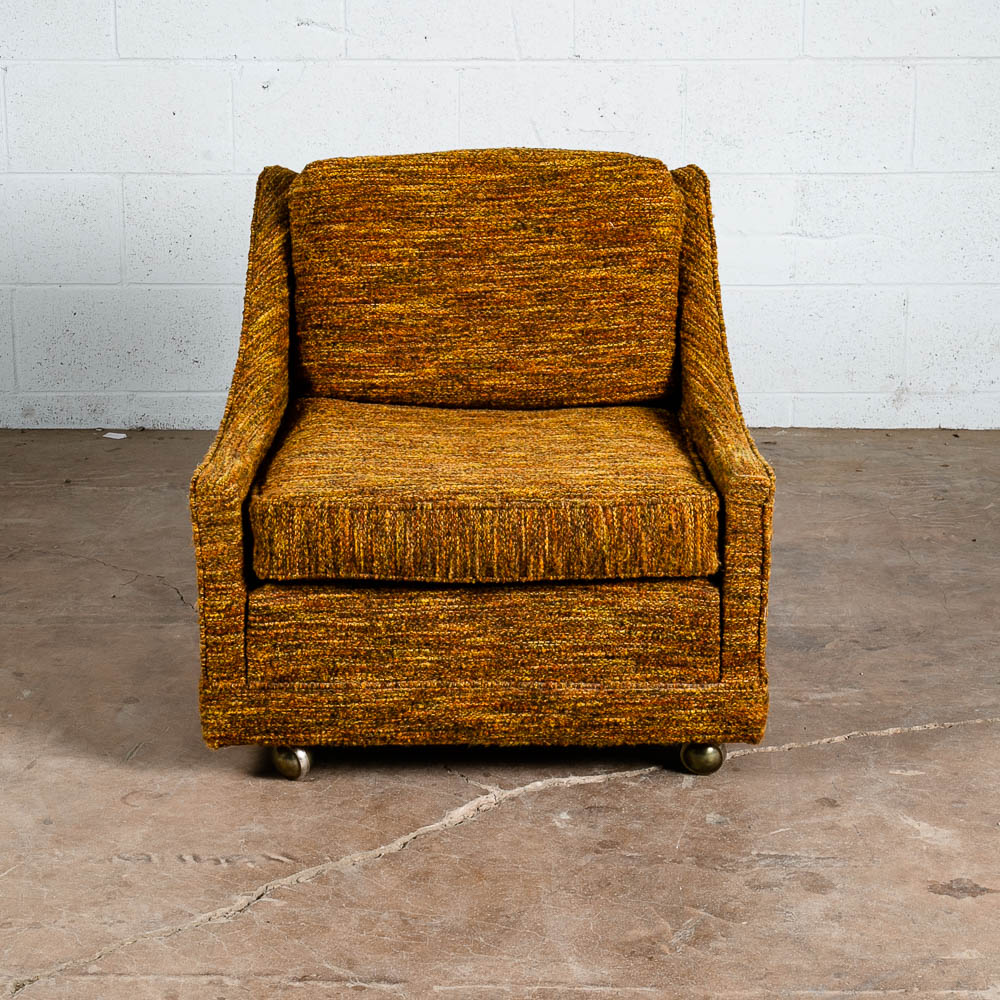 Mid Century Modern Lounge Chair Brown Orange Upholstered Armchair Tweed American - Image 3