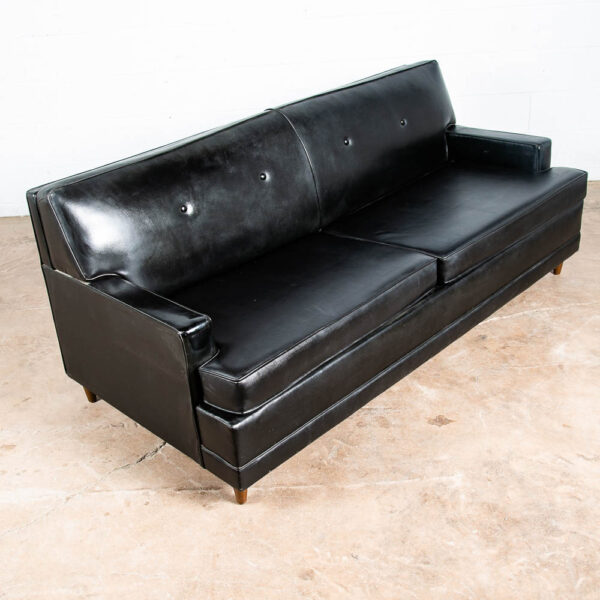 Mid Century Modern Sofa Couch 2 Seat Sleeper Pull Out Mattress Simmons Black Mcm