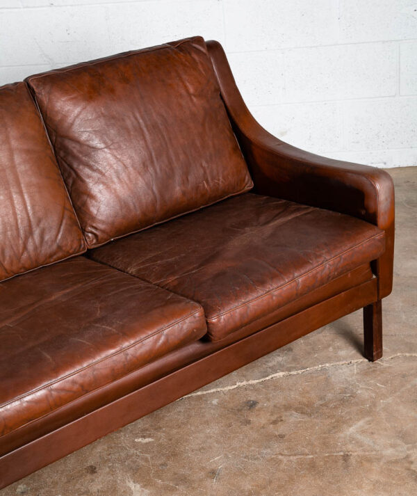 Mid Century Danish Modern Sofa Couch Ox Blood Red Leather Denmark 3 Seat Mcm - Image 7