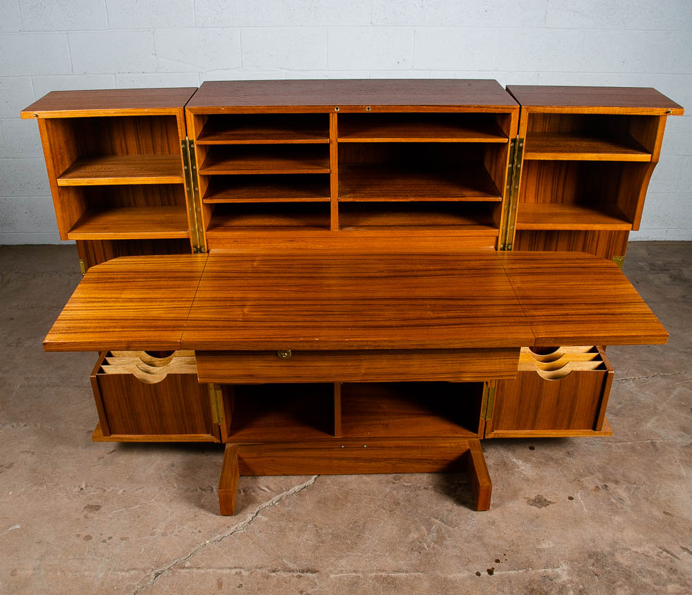 Mid Century Danish Modern Desk In a Box Office Teak Sliding Denmark Locking Mcm