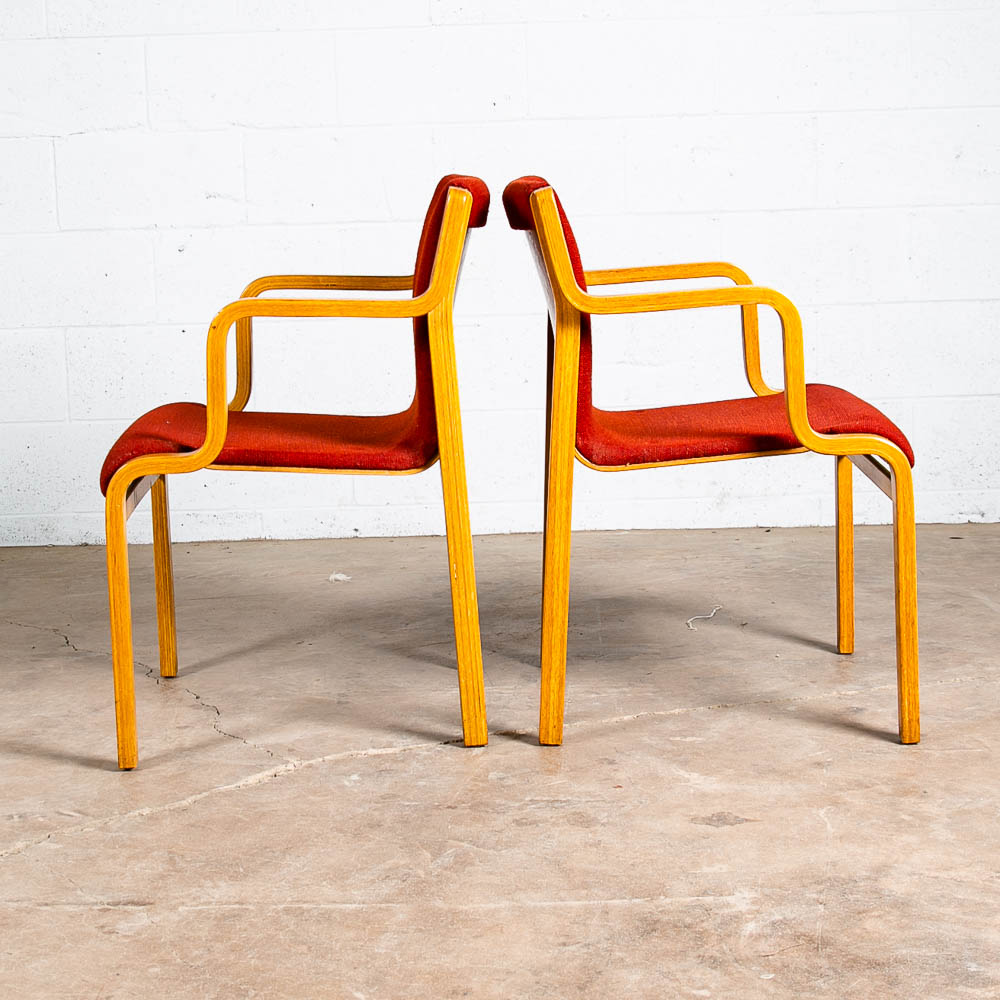 Mid Century Modern Dining Chairs Set 4 Arms Stendig Sculptural Red Oak Stackable - Image 6