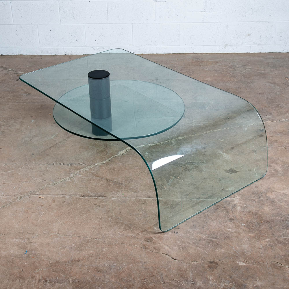 Mid Century Post Modern Coffee Table Glass Italian Cylindrical Shelf Waterfall - Image 5