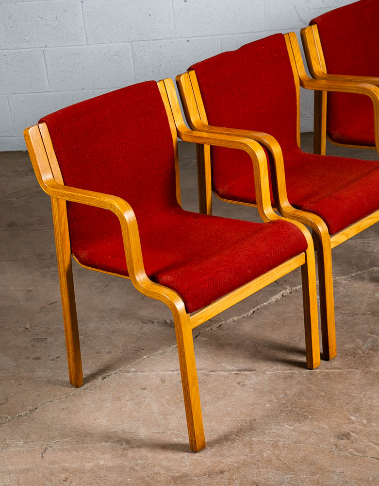 Mid Century Modern Dining Chairs Set 4 Arms Stendig Sculptural Red Oak Stackable - Image 10