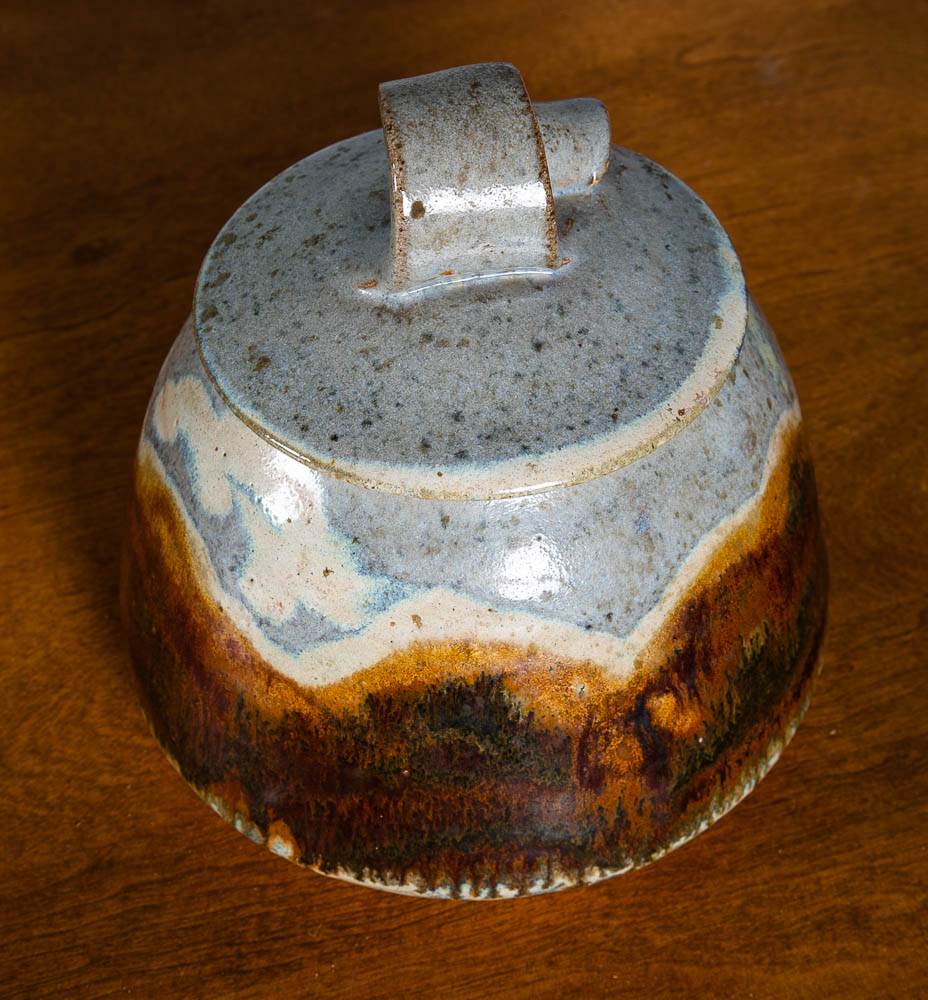 Mid Century Modern Studio Pottery Pot Lidded Drip Glaze Ceramic Brown Signed - Image 4