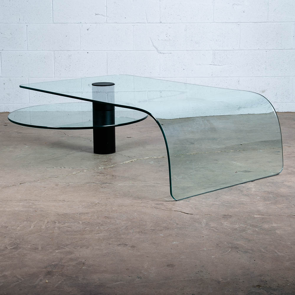 Mid Century Post Modern Coffee Table Glass Italian Cylindrical Shelf Waterfall - Image 2