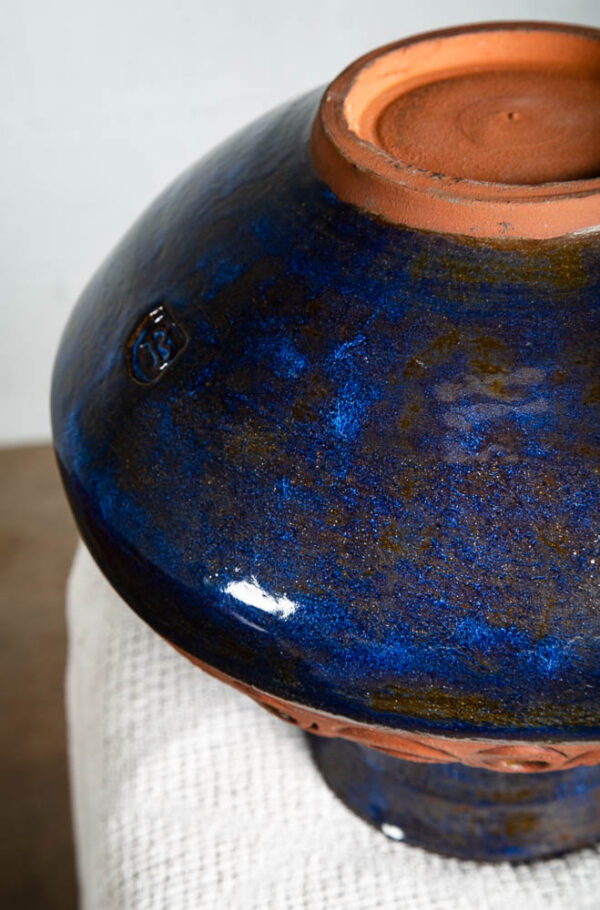 Mid Century Modern Art Pottery Vase Studio Ceramics Blue Orange Tall Signed B NM - Image 5