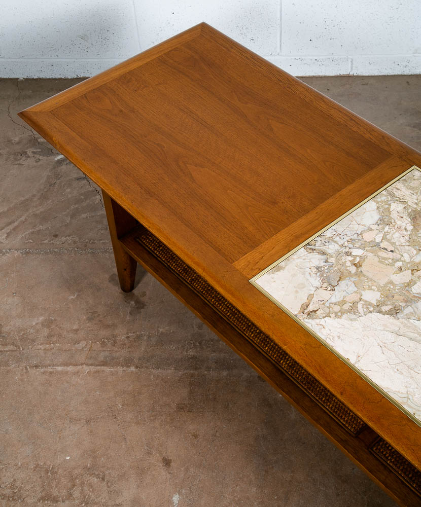 Mid Century Modern Coffee Table Drexel Surfboard White Marble Walnut Wood Mcm LG - Image 9