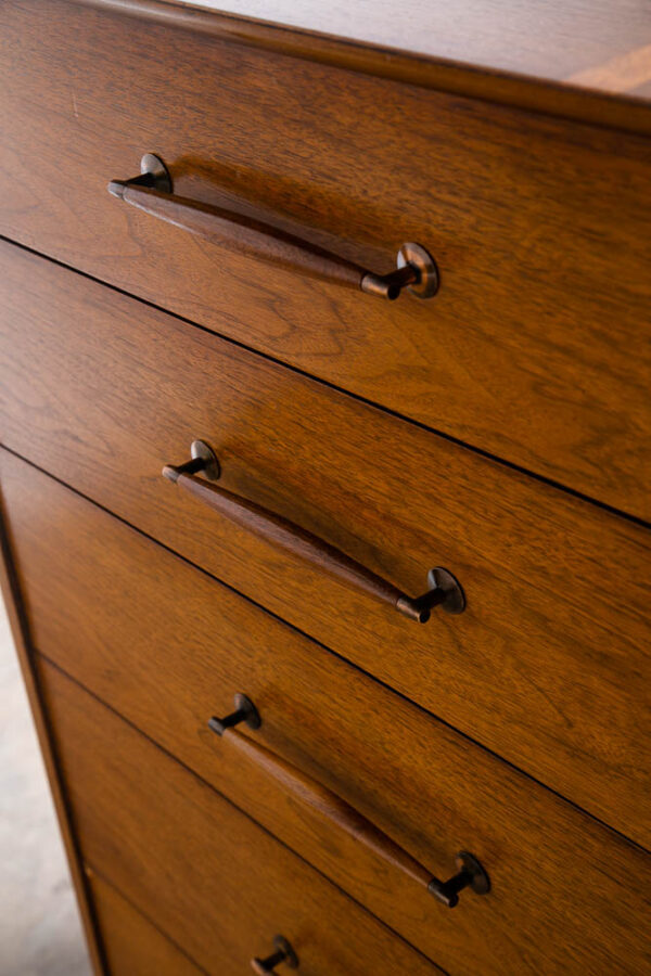 Mid Century Modern Highboy Dresser 5 Drawer Walnut Wood Henredon Circa '60 Mcm - Image 7