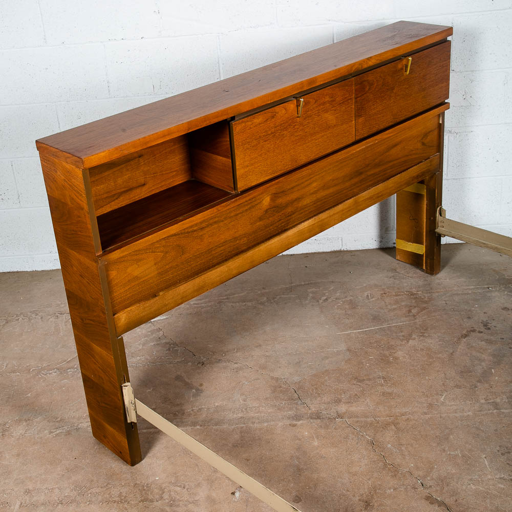 Mid Century Modern Headboard Bed frame Full Sz Johnson Carper Foot Board Walnut - Image 11