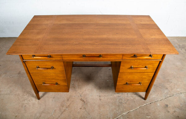 Mid Century Modern Desk Executive 5 Drawer Walnut Wood Henredon Circa '60 Mcm NM - Image 10