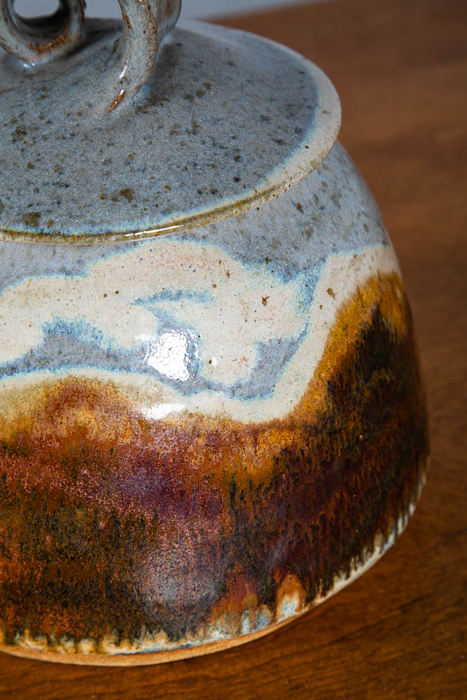 Mid Century Modern Studio Pottery Pot Lidded Drip Glaze Ceramic Brown Signed - Image 7