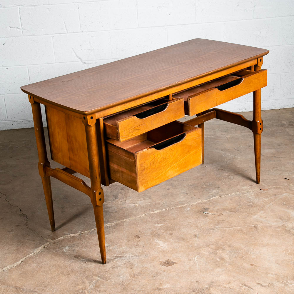 Mid Century Modern Desk Solid Walnut Executive Office Drexel 3 Drawer Floating - Image 3