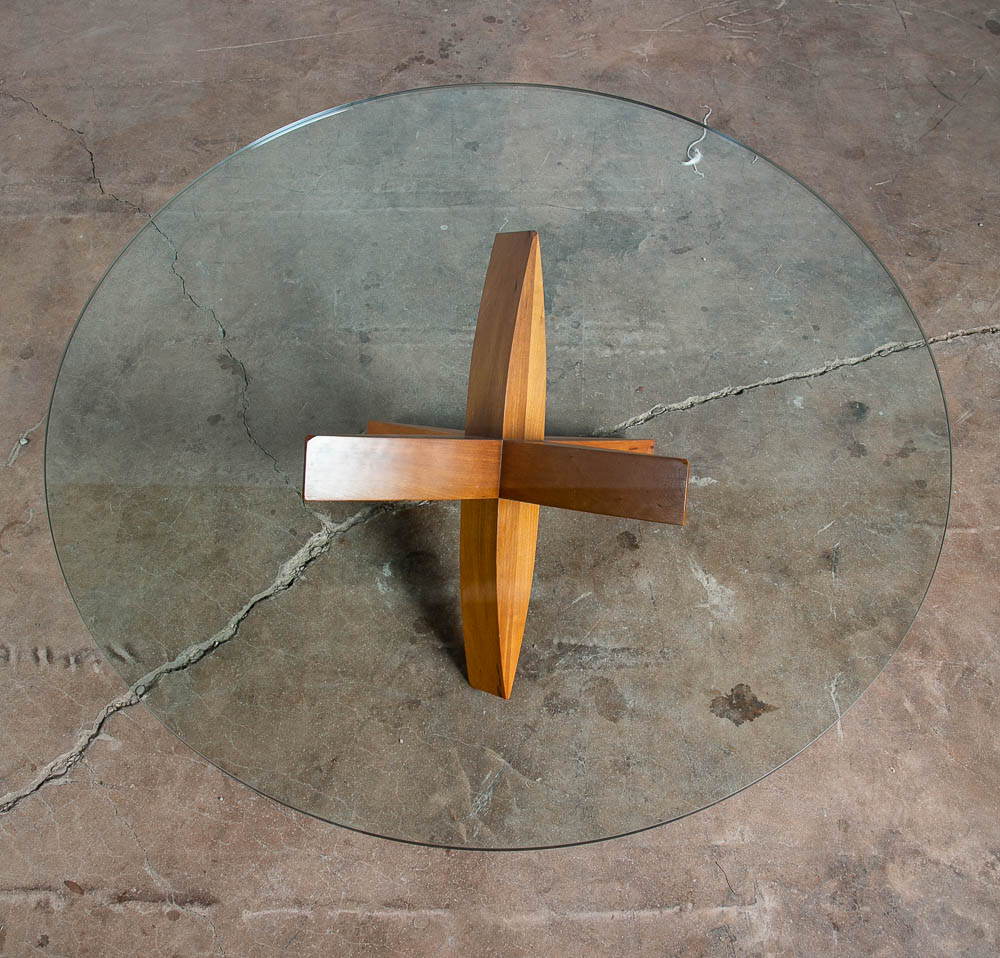 Mid Century Modern Coffee Table Round Glass Jacks Solid Cherry Sculptural Mcm - Image 10