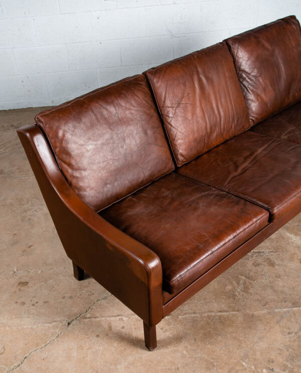 Mid Century Danish Modern Sofa Couch Ox Blood Red Leather Denmark 3 Seat Mcm - Image 9
