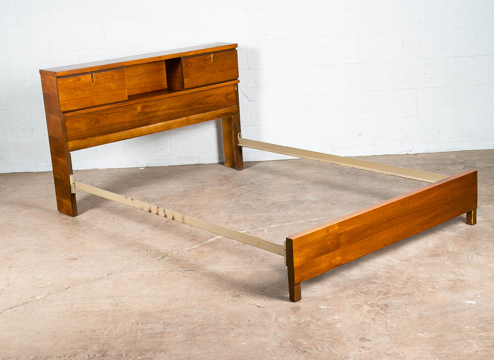 Mid Century Modern Headboard Bed frame Full Sz Johnson Carper Foot Board Walnut - Image 3
