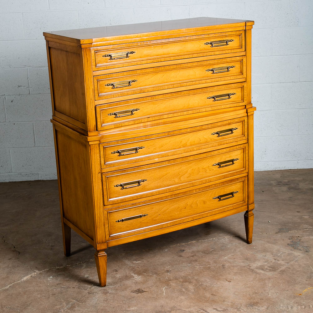 Mid Century Modern Highboy Dresser 6 Drawer Malcolm Vintage Walnut Tall Legs Mcm