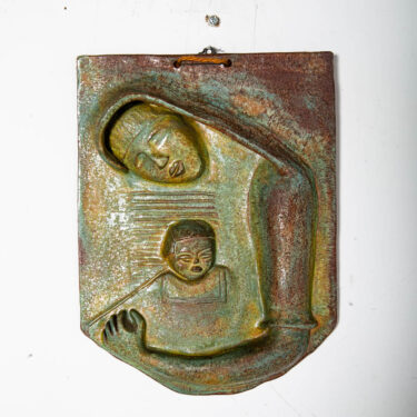 Mid Century Modern Wall Art Ceramic Studio Pottery Relief Mother Child Vintage