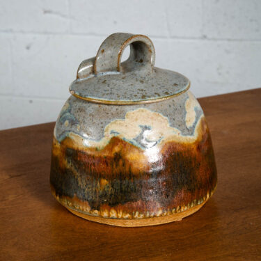 Mid Century Modern Studio Pottery Pot Lidded Drip Glaze Ceramic Brown Signed