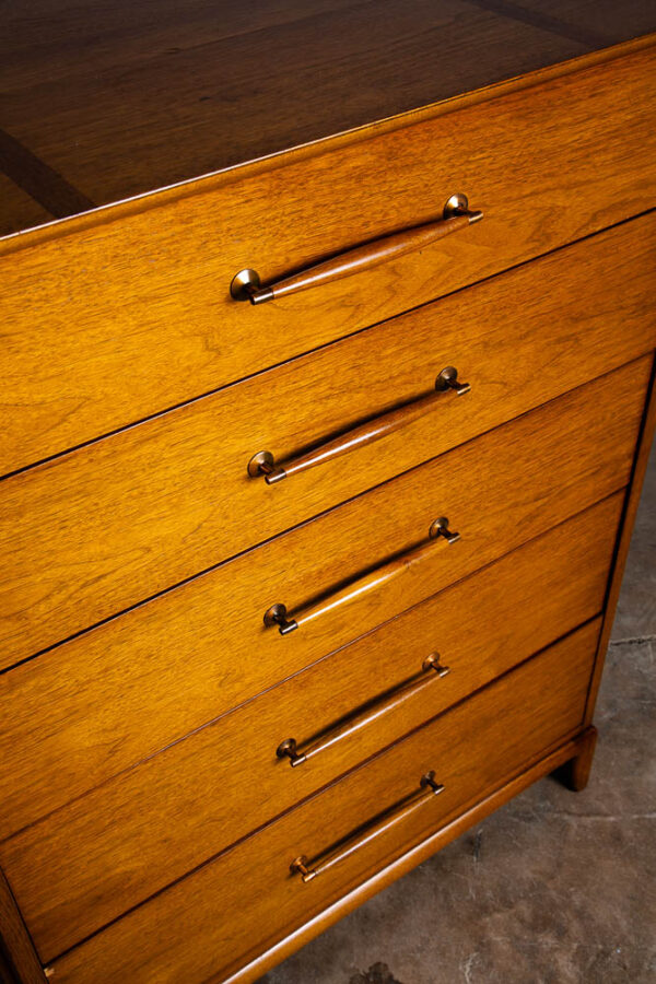Mid Century Modern Highboy Dresser 5 Drawer Walnut Wood Henredon Circa '60 Mcm - Image 9