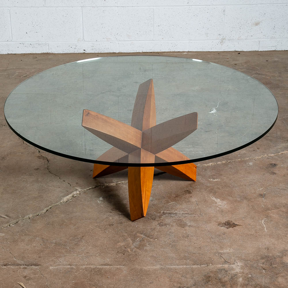 Mid Century Modern Coffee Table Round Glass Jacks Solid Cherry Sculptural Mcm - Image 2