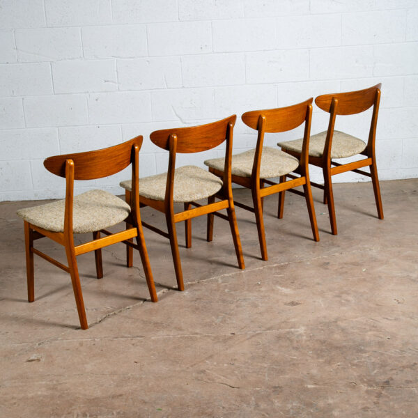 Mid Century Danish Modern Dining Chair Oatmeal Tweed Set 4 Teak Round Copenhagen - Image 2