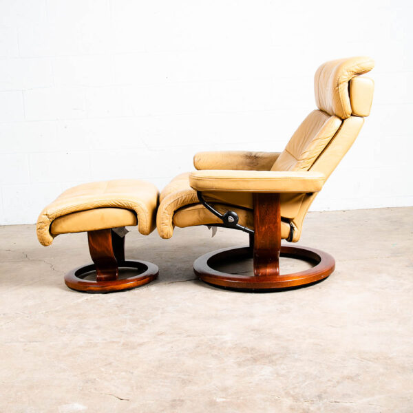 Mid Century Danish Modern Lounge Chair Ekornes Stressless Tan Ottoman Recliner L - Image 11