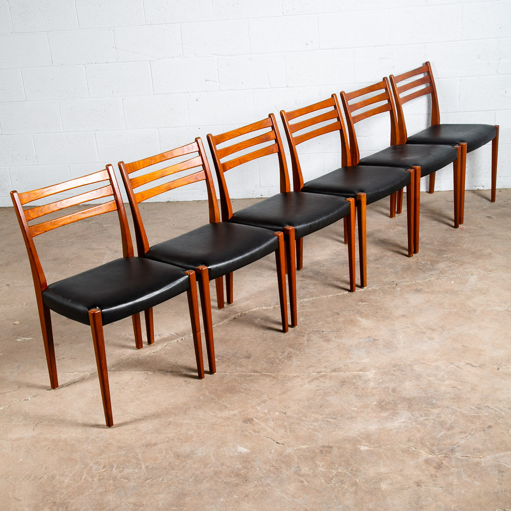 Mid Century Danish Modern Dining Chairs Set 6 Black Solid Teak Swedish Ladder NM - Image 2