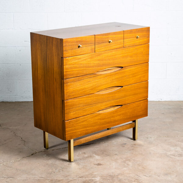Mid Century Modern Highboy Dresser American Martinsville Brass Walnut 7 Drawer - Image 2