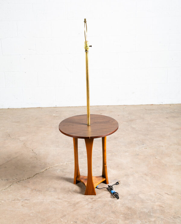 Mid Century Modern Floor Lamp Side Table Modeline Solid Walnut Round Lighting - Image 3