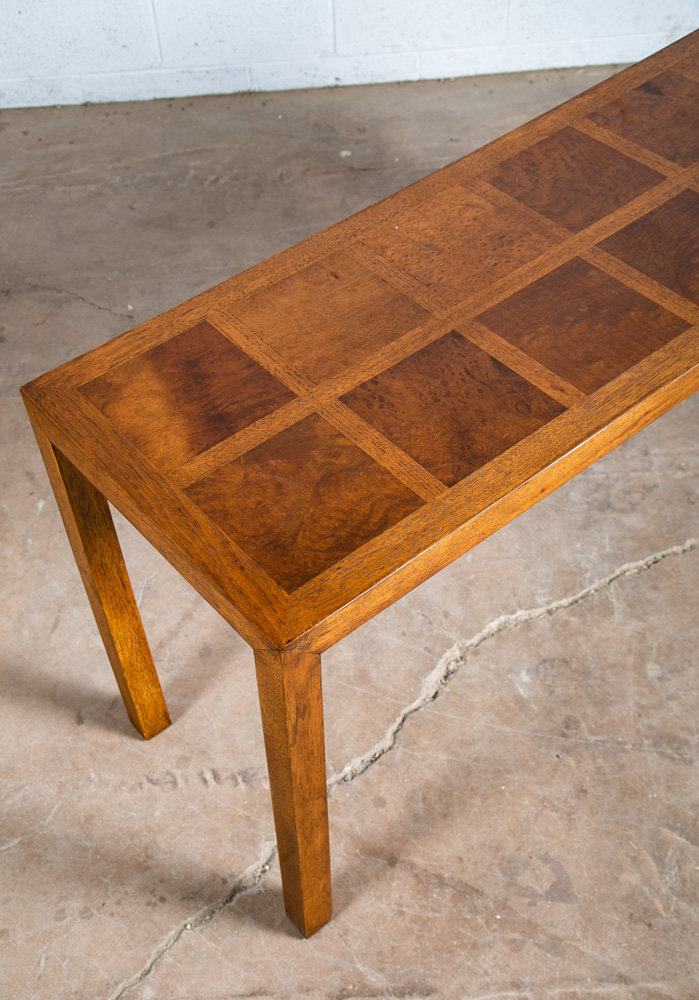 Mid Century Modern Console Table Solid Oak Burl Wood American Design Vintage - Image 7