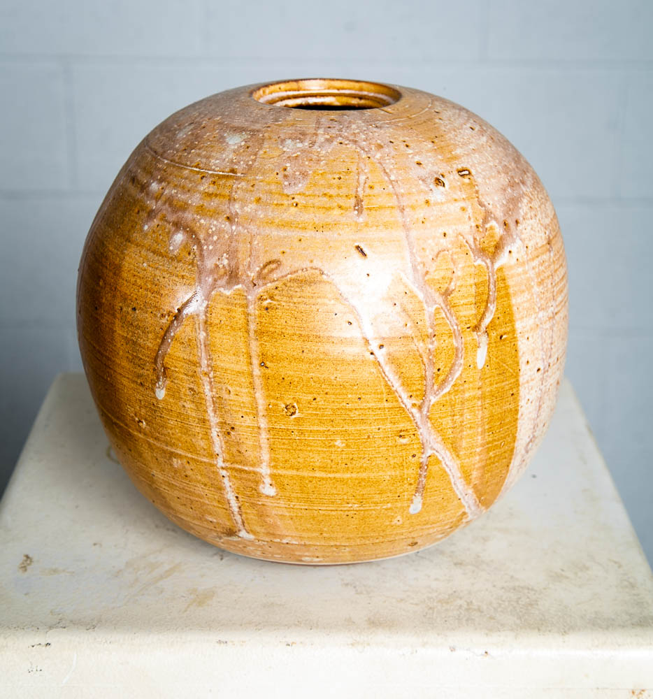 Mid Century Modern Lidded Pot Tan Brown Orange Round Studio Ceramic Japanese Mcm - Image 8