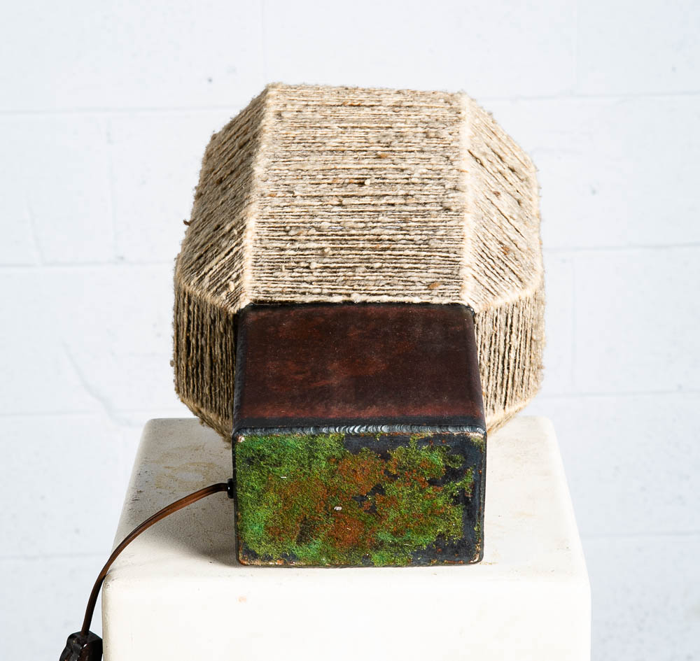 Mid Century Modern Table Lamp Metal Light Studio Made Welded Wool Shade Signed - Image 7