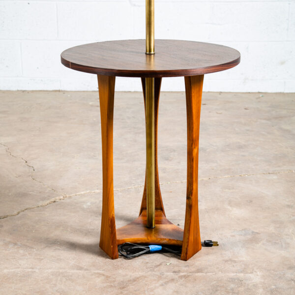 Mid Century Modern Floor Lamp Side Table Modeline Solid Walnut Round Lighting - Image 8