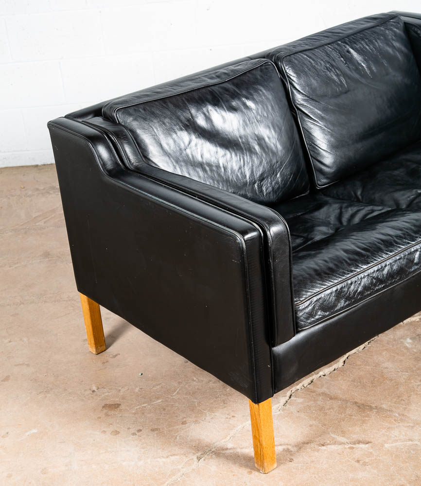 Mid Century Danish Modern Sofa Couch 2 Seat Borge Mogensen Leather Black Settee - Image 10