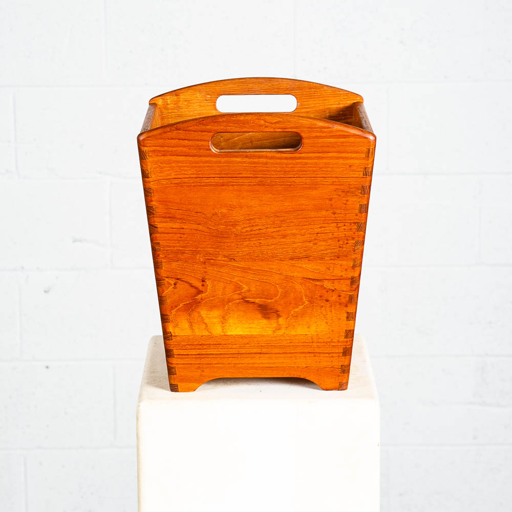 Mid Century Danish Modern Trash Bin Teak Waste Basket Denmark Fingerjointed Mcm - Image 4