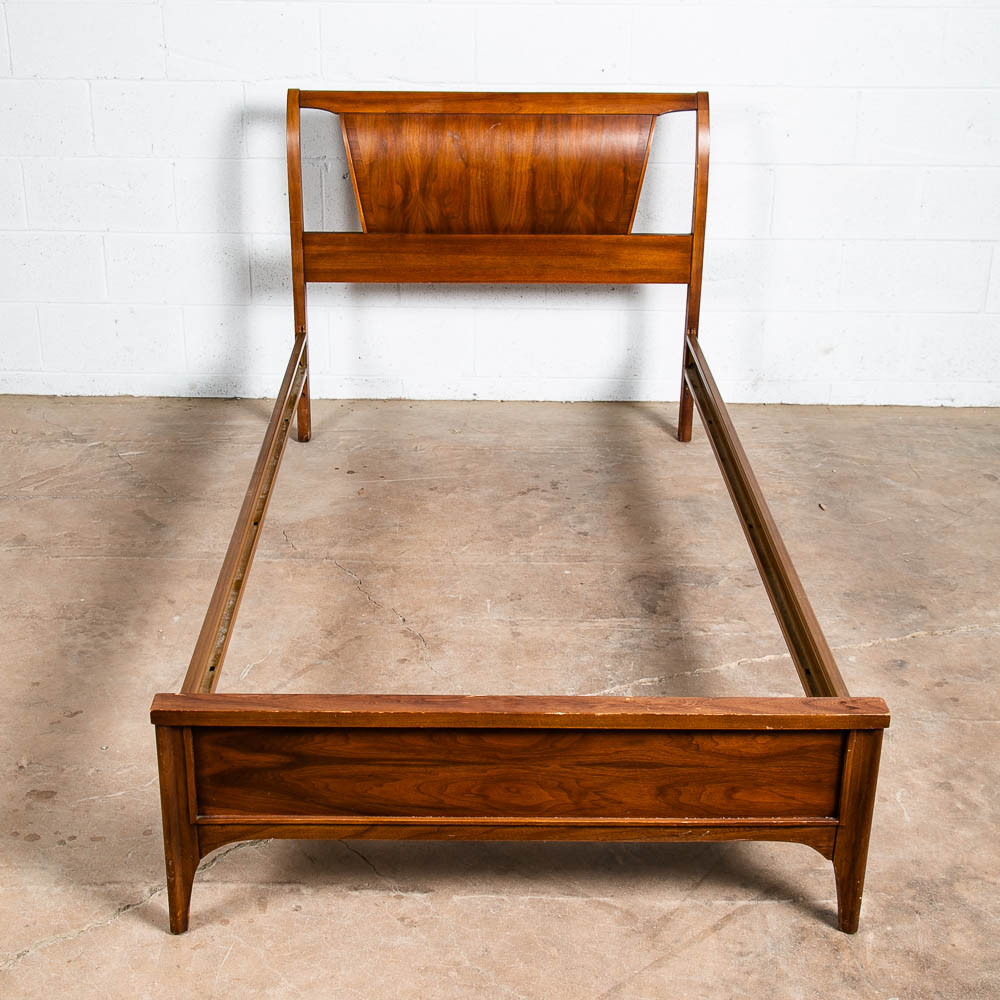 Mid Century Modern Bed Frame Twin Size Broyhill Drexel Walnut Headboard Vintage - Image 8