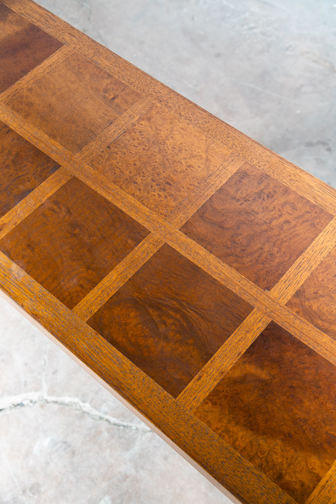 Mid Century Modern Console Table Solid Oak Burl Wood American Design Vintage - Image 6