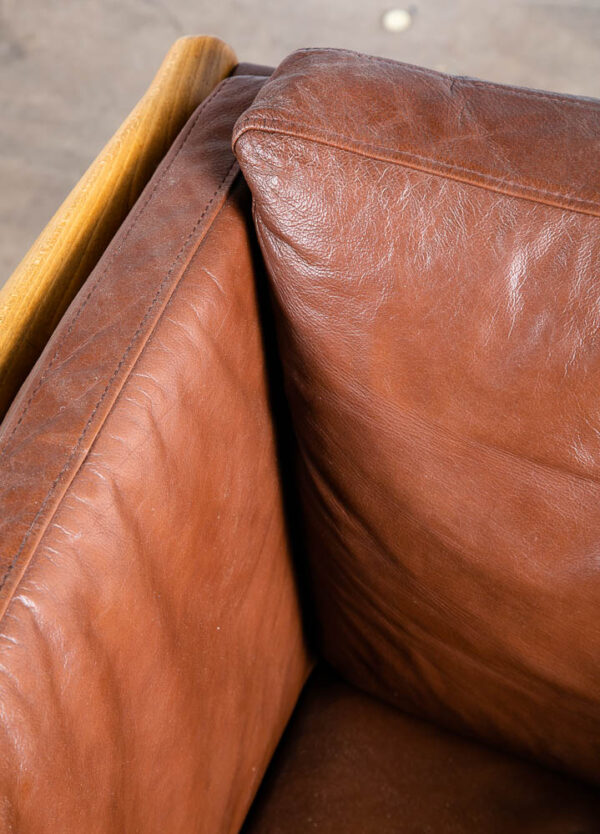 Mid Century Danish Modern Lounge Chair Stouby Worn Leather Brown Arm Denmark VG+ - Image 7