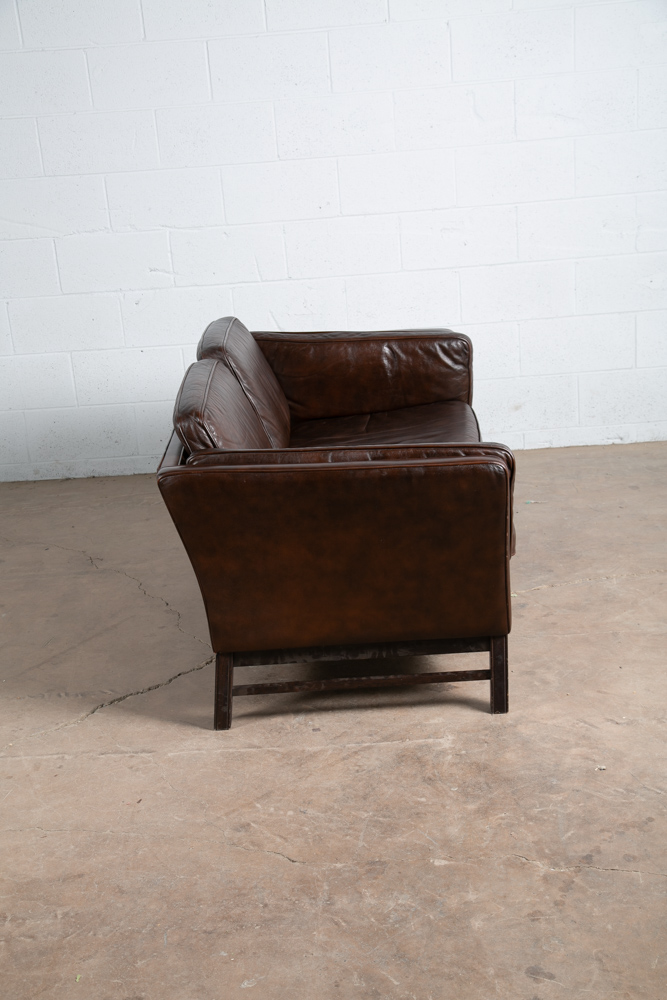 Mid Century Danish Modern Sofa Couch Brown Leather 2 Seat Settee Vintage Denmark - Image 8