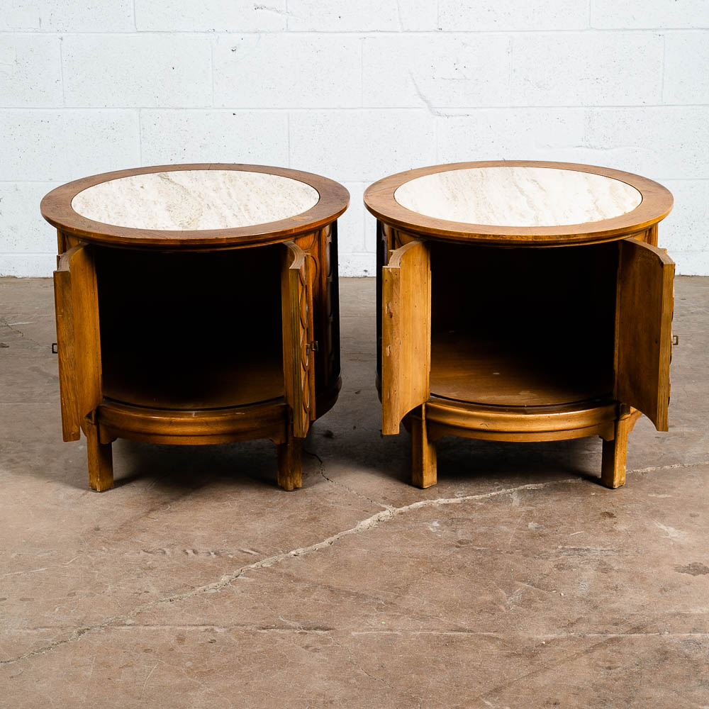Mid Century Modern Side Tables End Nightstands Round Marble Door SetThomasville - Image 3