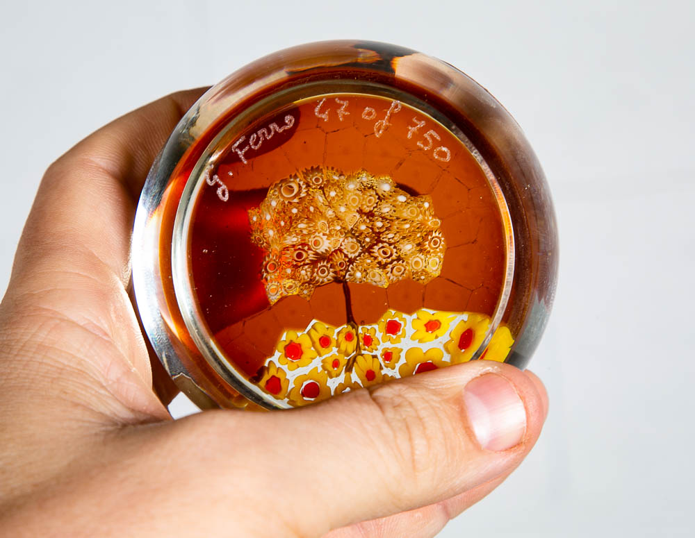 Mid Century Modern Paperweight Galliano Ferro Glass Tree Round Murano #47/750 - Image 4