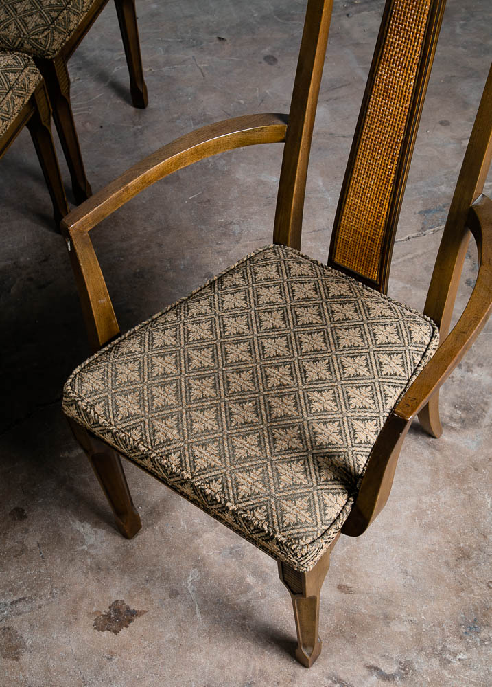 Mid Century Modern Dining Chairs 6 High Back Cane W/ 2 Armchairs Captain Set Mcm - Image 11