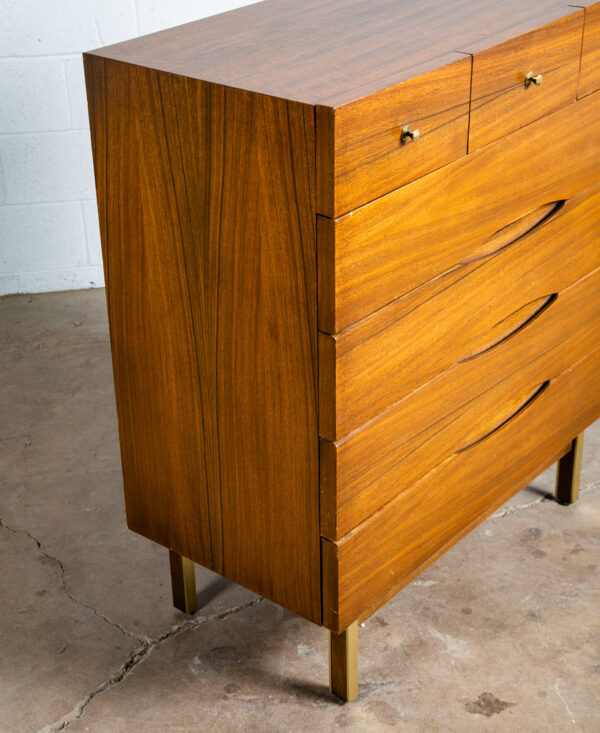Mid Century Modern Highboy Dresser American Martinsville Brass Walnut 7 Drawer - Image 6